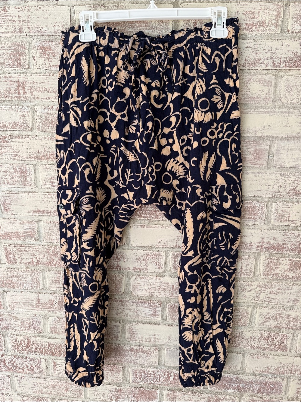 Anthropologie Hei Hei Navy and Cream Floral Harem Cargo Pants